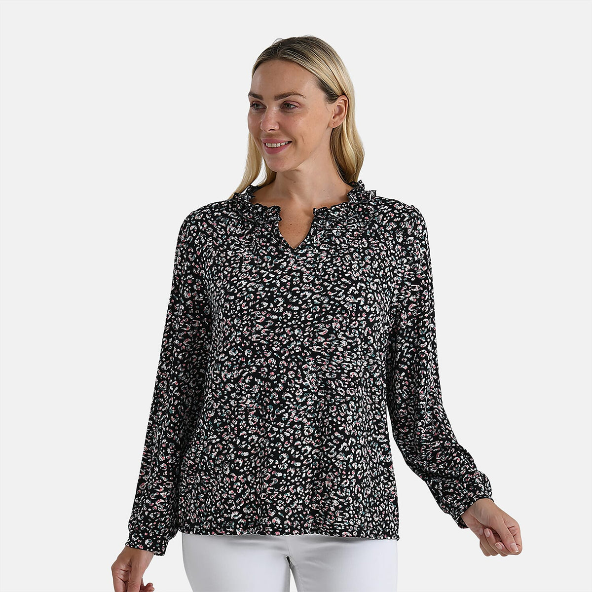 La Marey Jersey Blouse with Frill Collar (Size M, 12-14) - Black V32605919 3