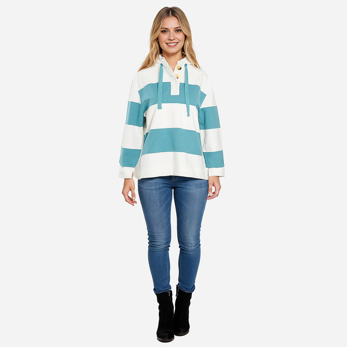 La Marey French Terry Cotton Blend Thick Stripe Sweatshirt (Size 12) - Sage 7948944 0