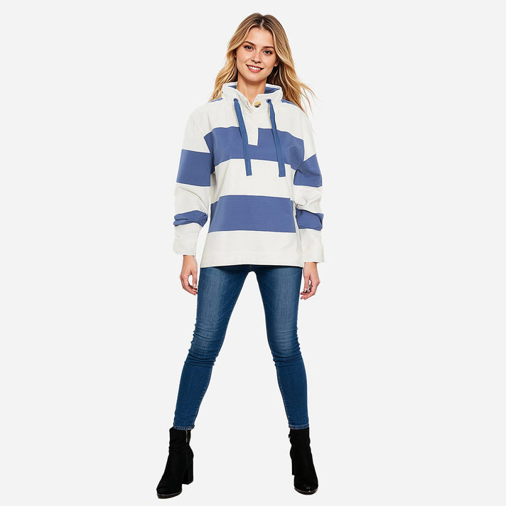 La Marey French Terry Cotton Blend Thick Stripe Sweatshirt (Size 14) - Steel Blue 7948961 1
