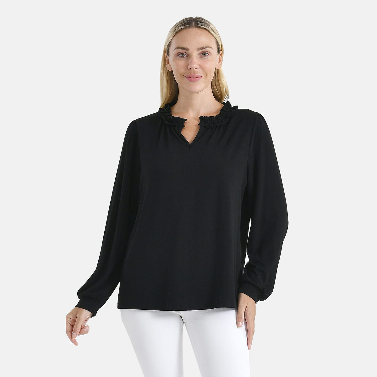 La Marey Women's Black Frill Jersey Blouse V32698882 0
