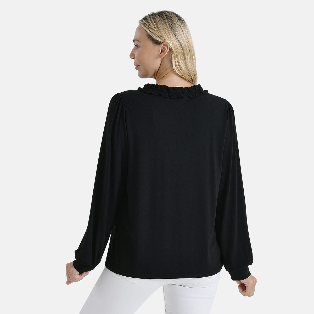 La Marey Women's Black Frill Jersey Blouse V32698882 2