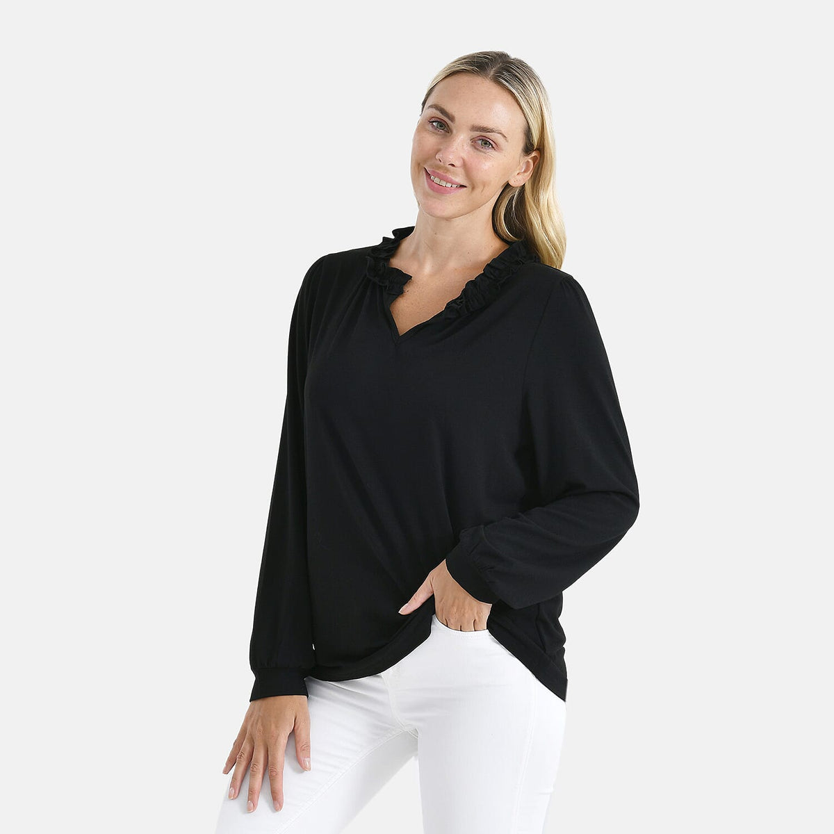 La Marey Women's Black Frill Jersey Blouse V32698882 3