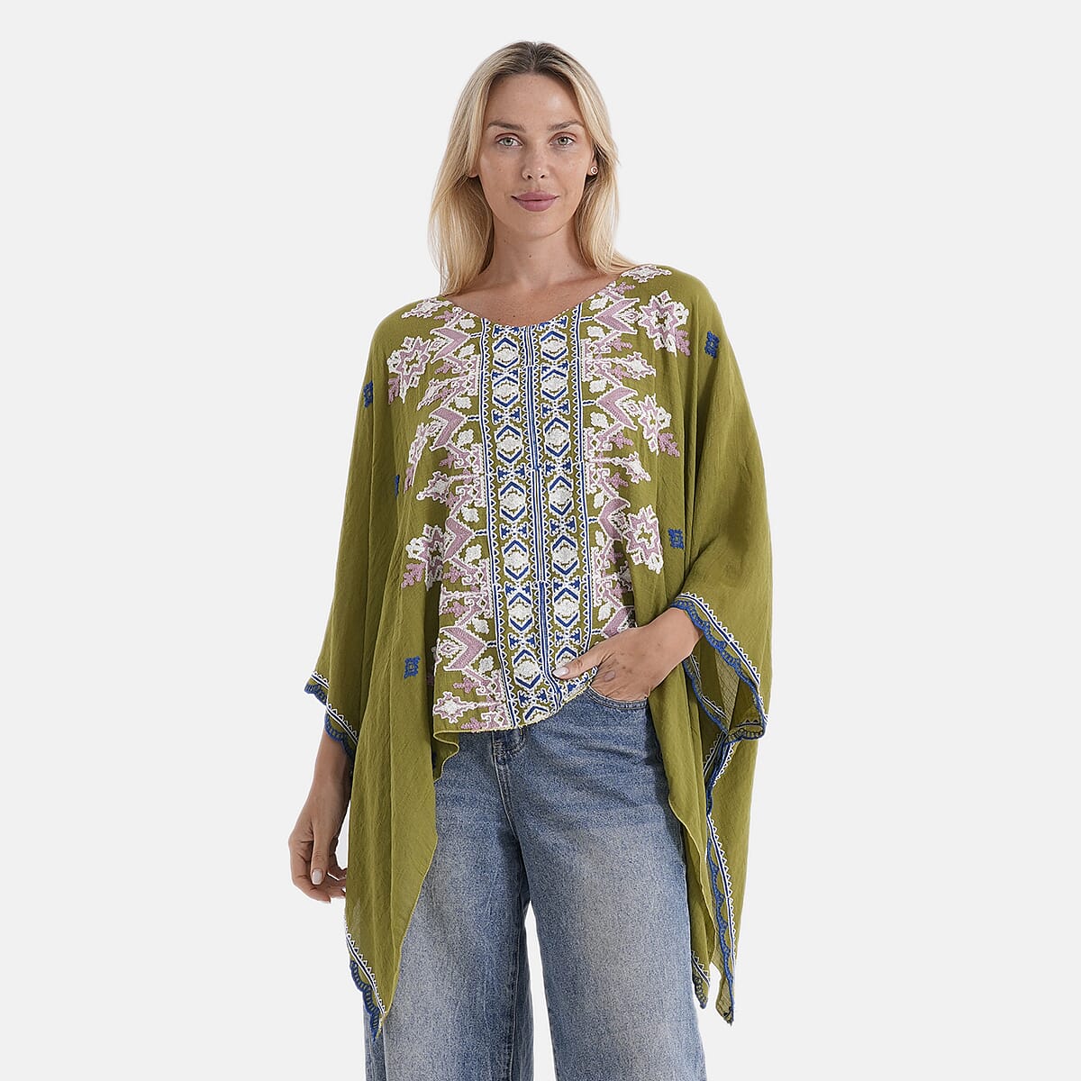 La Marey Full Embroidery Kaftan Top (One Size) - Green V32555886 0