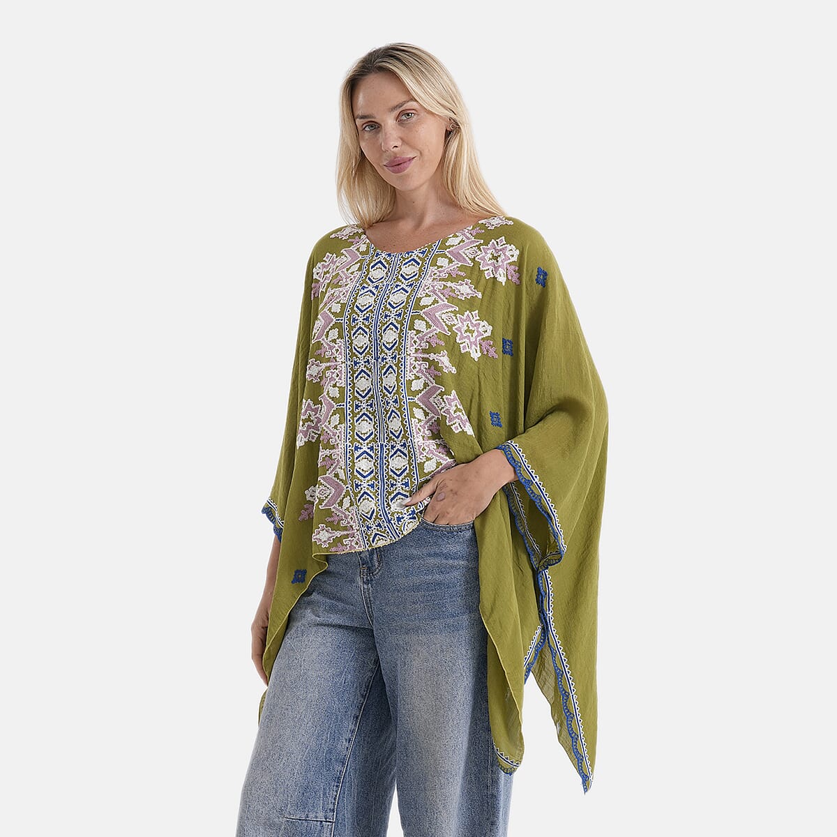 La Marey Full Embroidery Kaftan Top (One Size) - Green V32555886 4