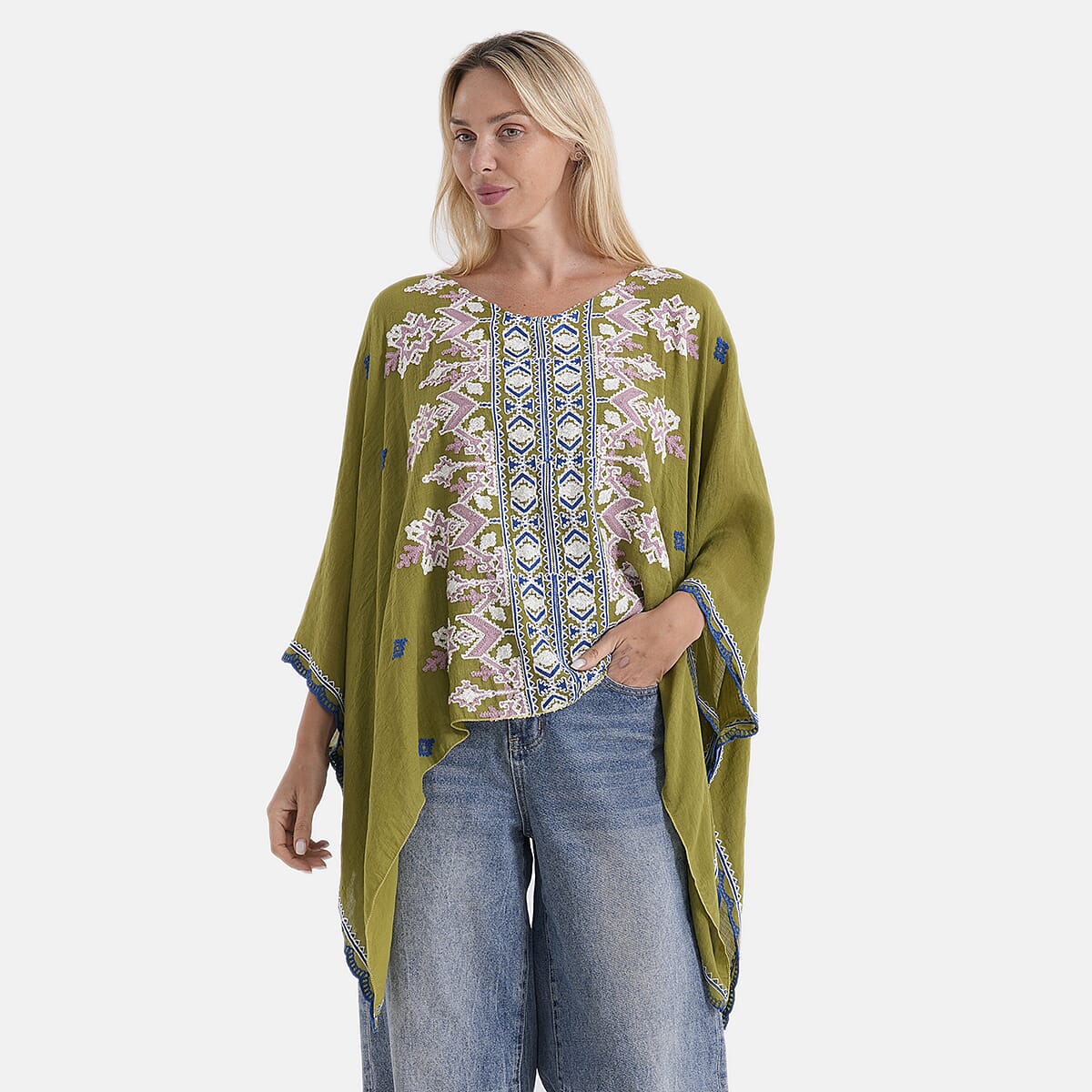 La Marey Full Embroidery Kaftan Top (One Size) - Green V32555886 5