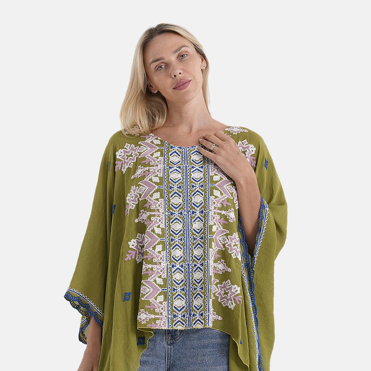 La Marey Full Embroidery Kaftan Top (One Size) - Green V32555886 6