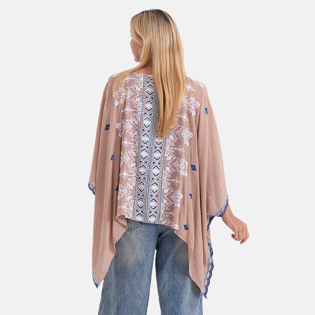 La Marey Full Embroidery Kaftan Top (One Size) - Light Brown