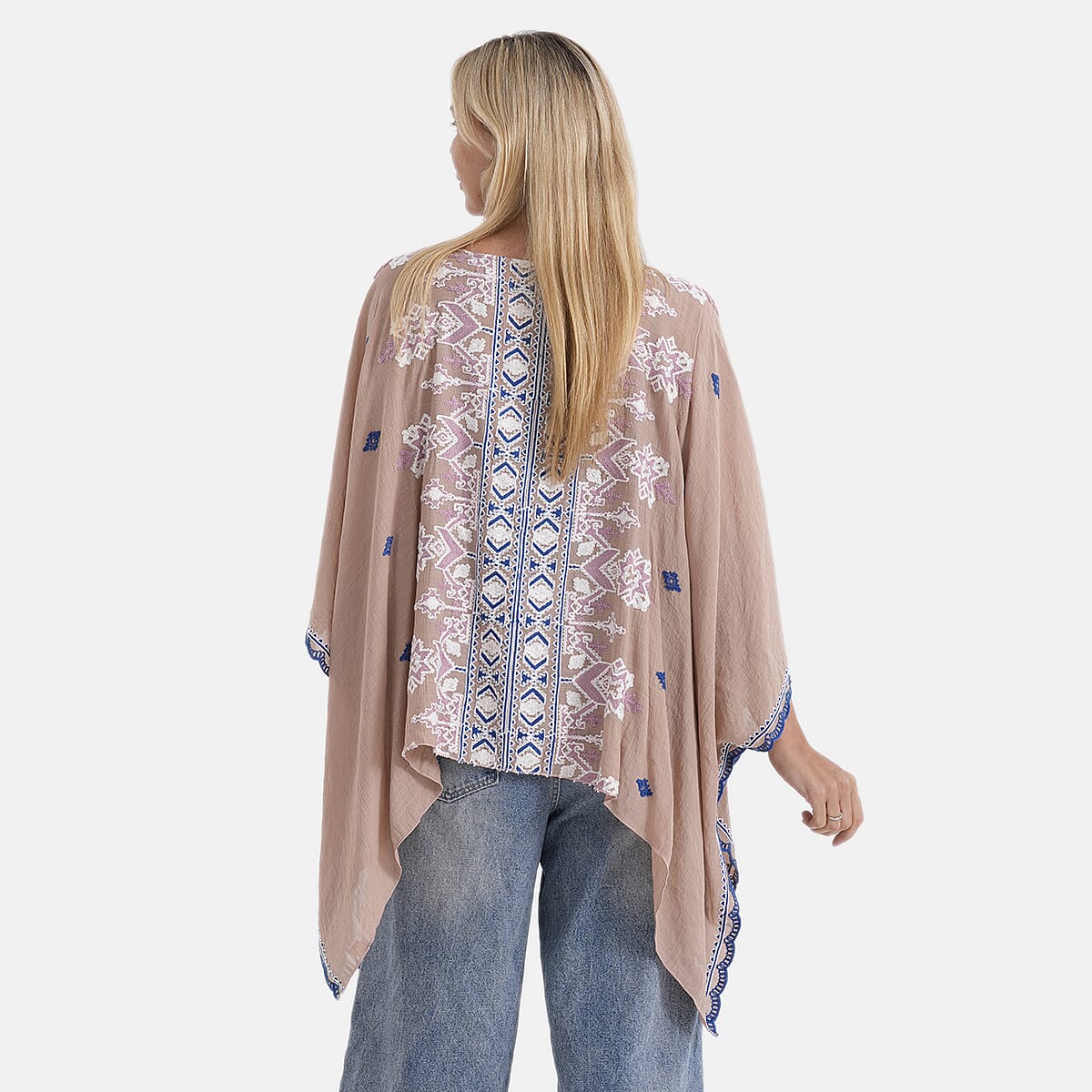 La Marey Full Embroidery Kaftan Top (One Size) - Light Brown 8481241 3