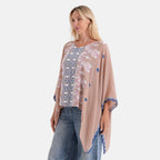La Marey Full Embroidery Kaftan Top (One Size) - Light Brown