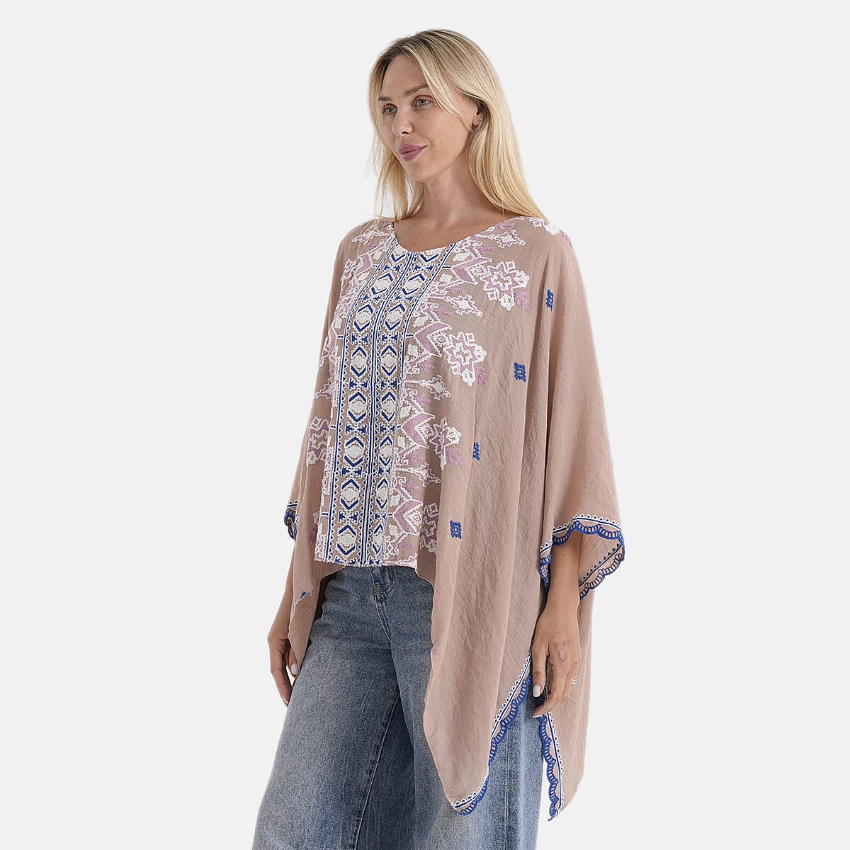 La Marey Full Embroidery Kaftan Top (One Size) - Light Brown 8481241 4