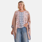 La Marey Full Embroidery Kaftan Top (One Size) - Light Brown