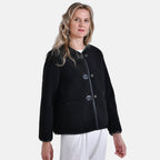La Marey Fur-effect Coat with Appliques  (Size 12 to 14) - Black