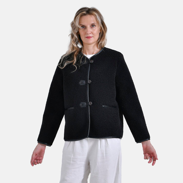 La Marey Fur-effect Coat with Appliques  (Size 16 to 18) - Black 7934056 1