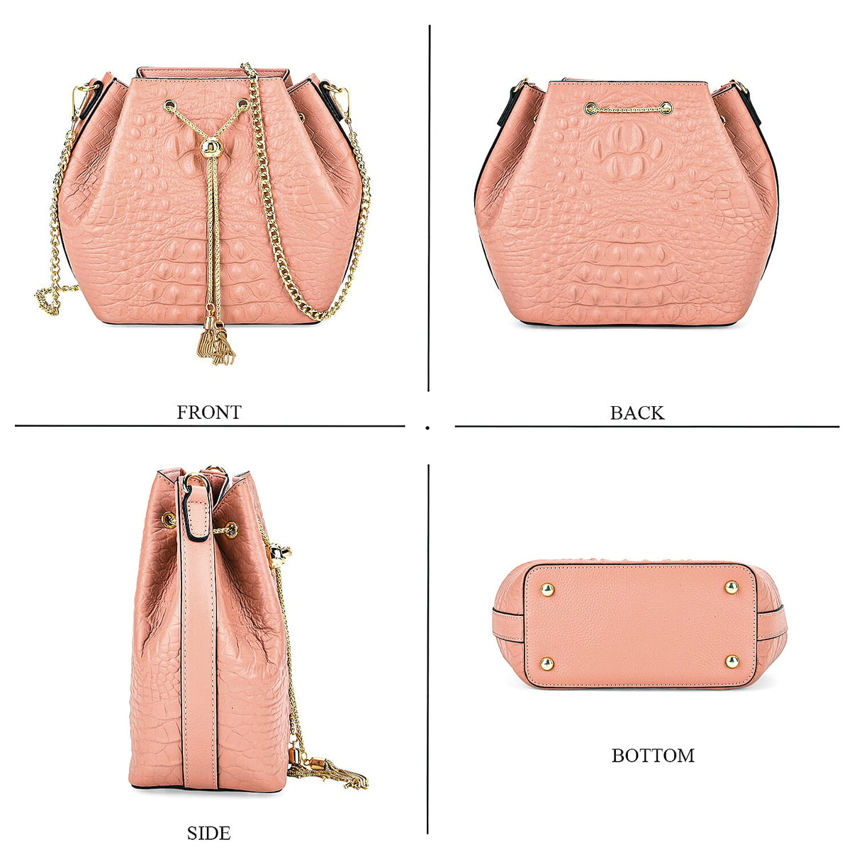 La Marey Genuine Leather Crocodile Embossed Handbag With Spiga Chain Cord and Curb Link Crossbody Strap - Pink 8201633 5