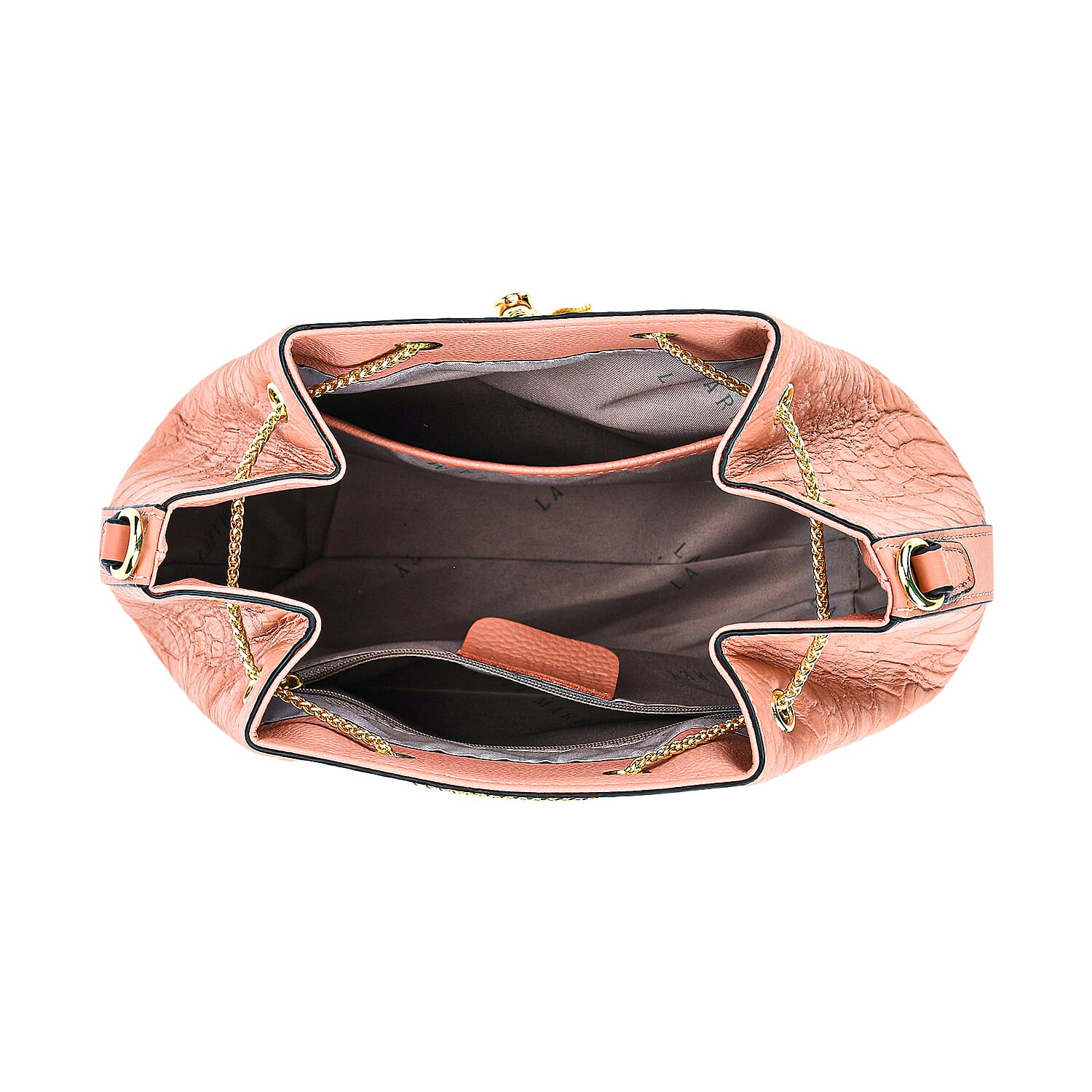 La Marey Genuine Leather Crocodile Embossed Handbag With Spiga Chain Cord and Curb Link Crossbody Strap - Pink 8201633 6