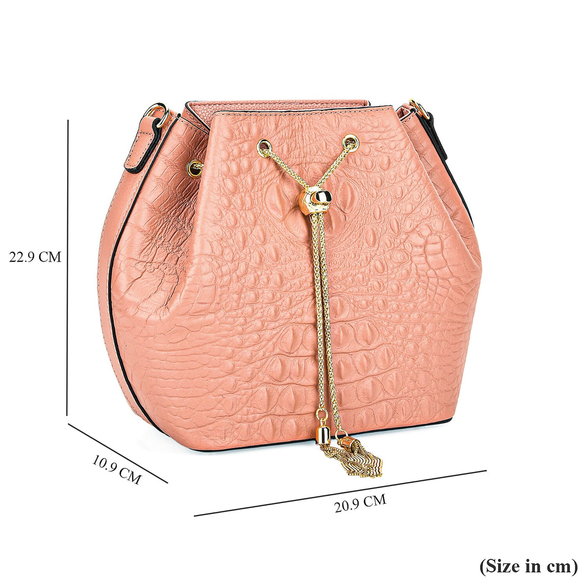 La Marey Genuine Leather Crocodile Embossed Handbag With Spiga Chain Cord and Curb Link Crossbody Strap - Pink 8201633 7