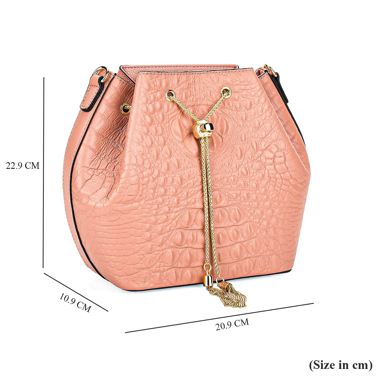 La Marey Genuine Leather Crocodile Embossed Handbag With Spiga Chain Cord and Curb Link Crossbody Strap - Pink 8201633 7