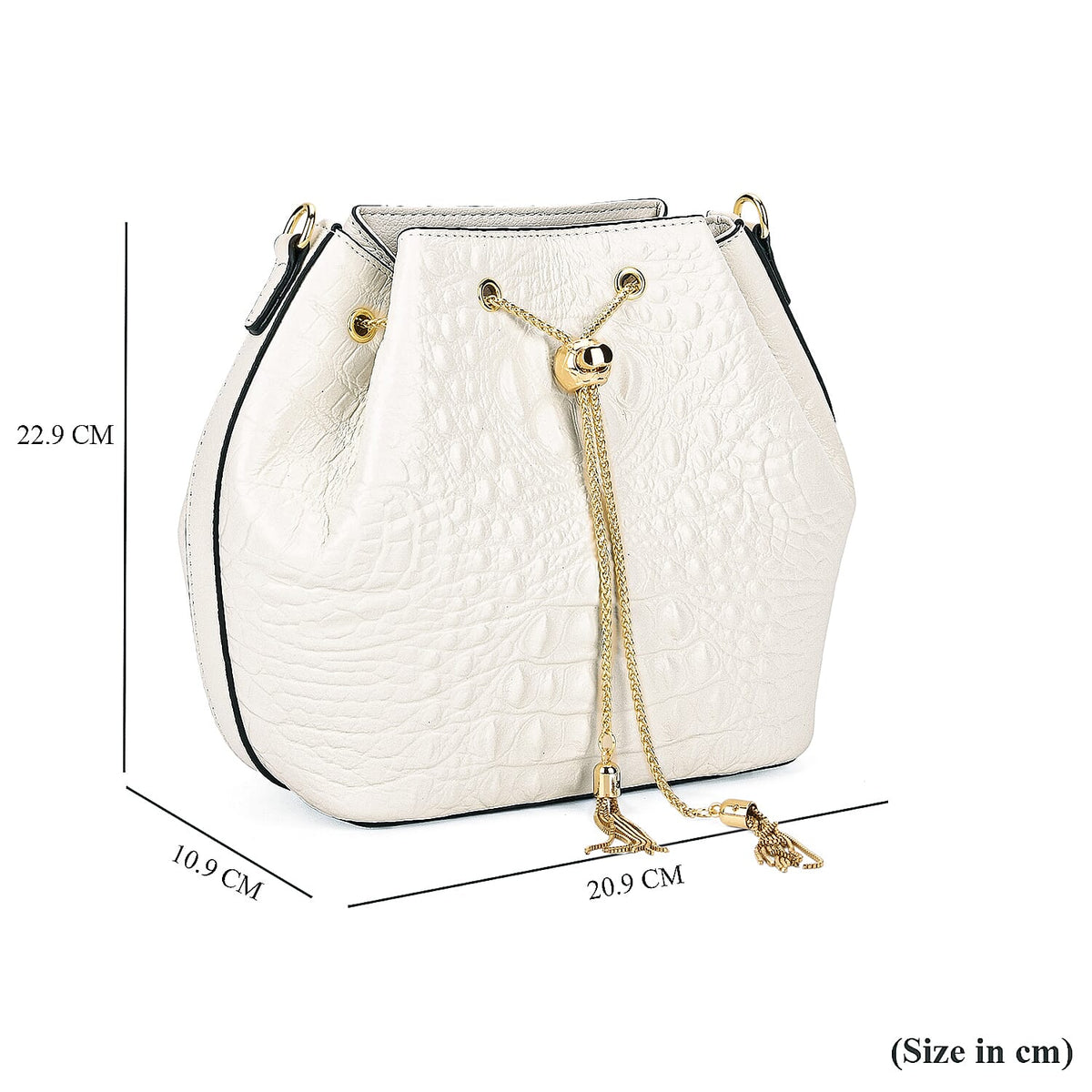 La Marey Genuine Leather Crocodile Embossed Handbag With Spiga Chain Cord and Curb Link Crossbody Strap- White V32605790 7