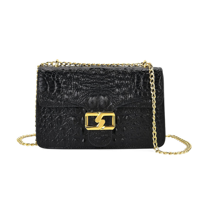 La Marey Genuine Leather Crossbody Bag with Chain Strap (120 cm) - Black 8214471 1
