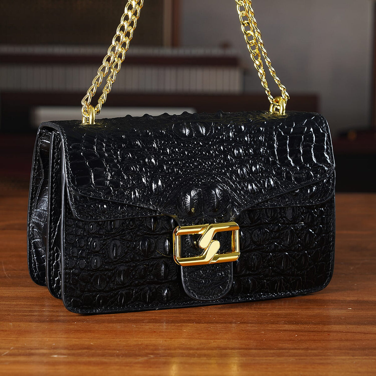 La Marey Genuine Leather Crossbody Bag with Chain Strap (120 cm) - Black 8214471 2