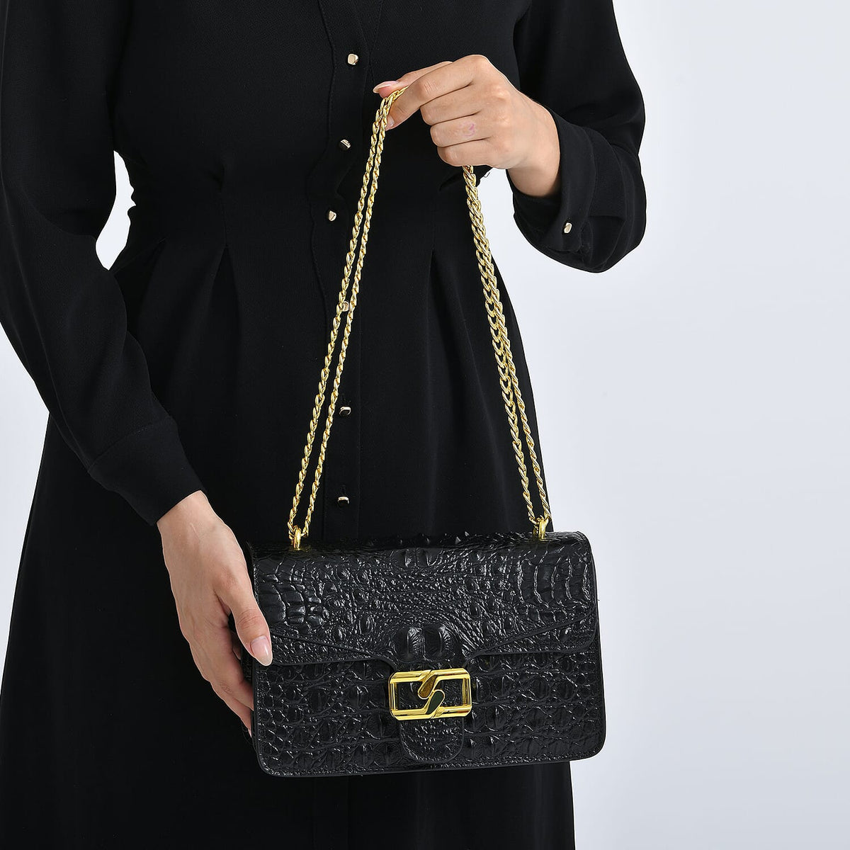 La Marey Genuine Leather Crossbody Bag with Chain Strap (120 cm) - Black 8214471 4