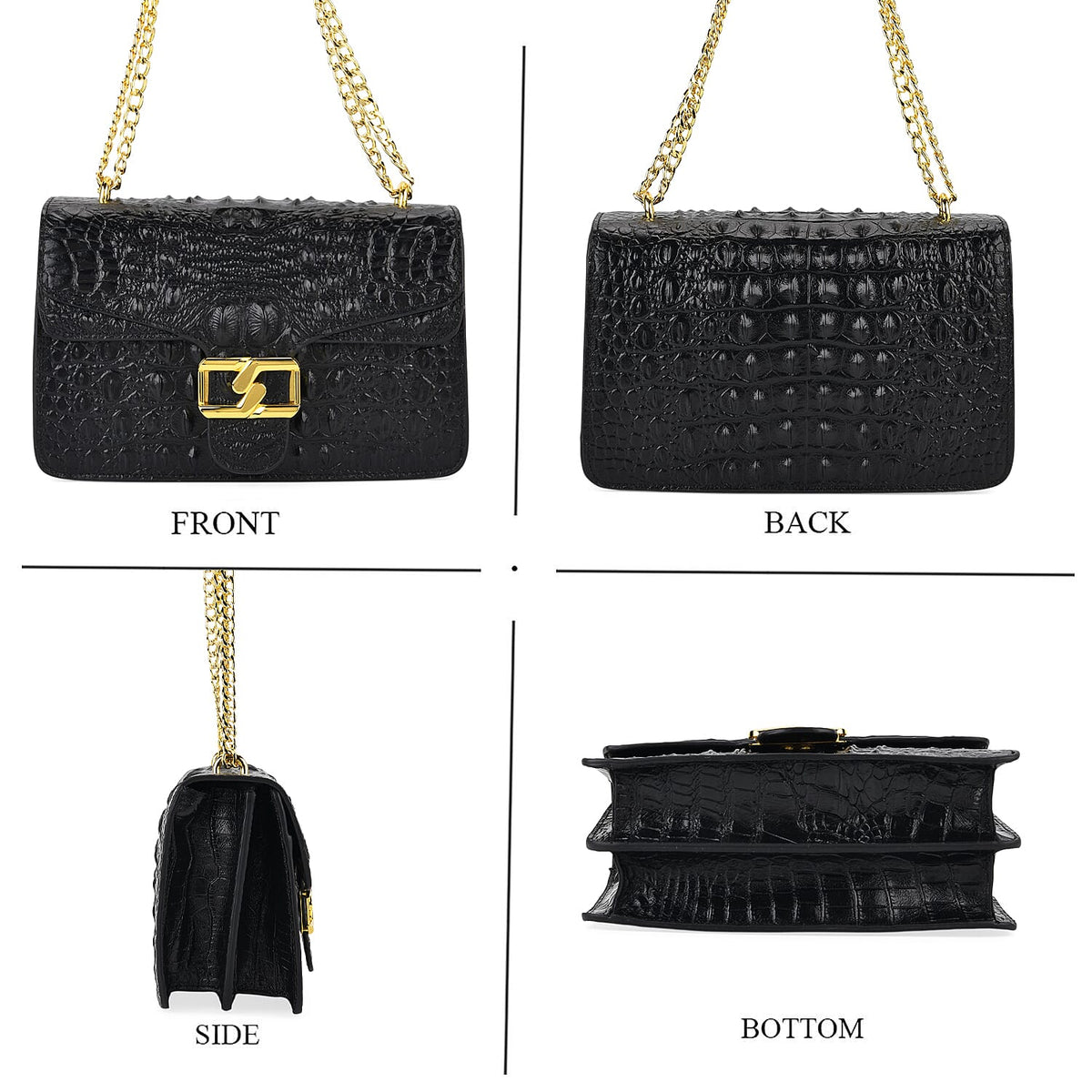 La Marey Genuine Leather Crossbody Bag with Chain Strap (120 cm) - Black 8214471 5