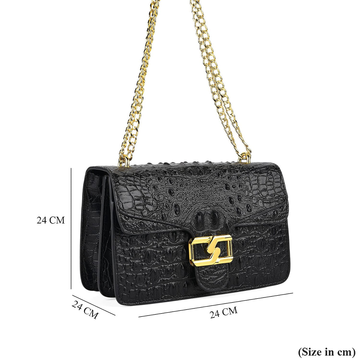 La Marey Genuine Leather Crossbody Bag with Chain Strap (120 cm) - Black 8214471 7