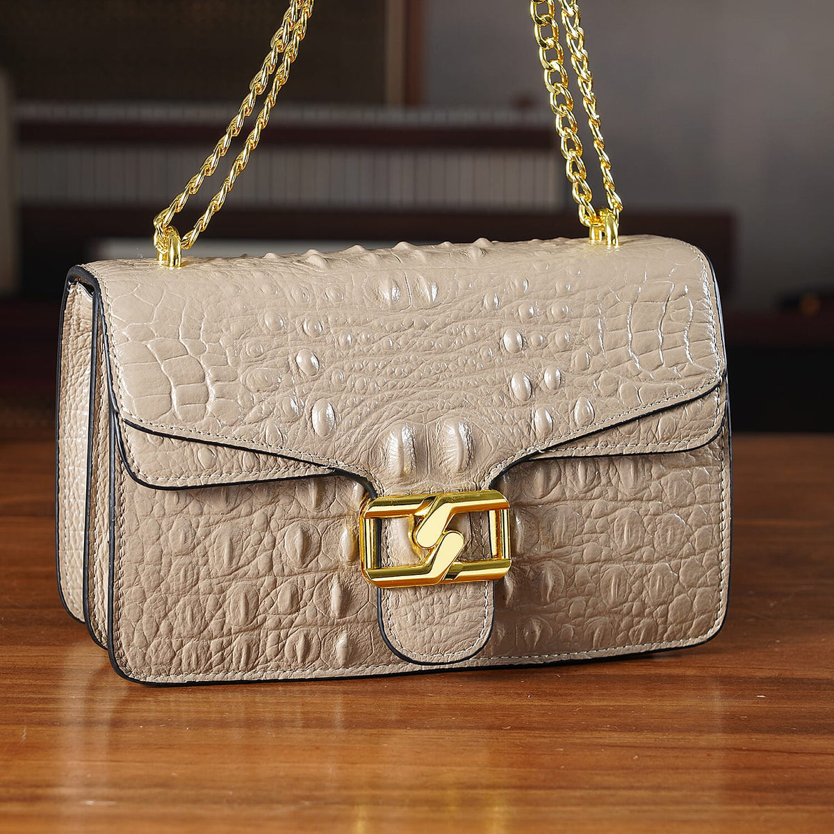 La Marey Genuine Leather Crossbody Bag with Chain Strap (120 cm)  - Light Grey V32515004 2