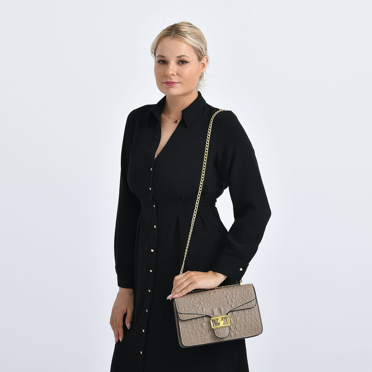La Marey Genuine Leather Crossbody Bag with Chain Strap (120 cm)  - Light Grey V32515004 3