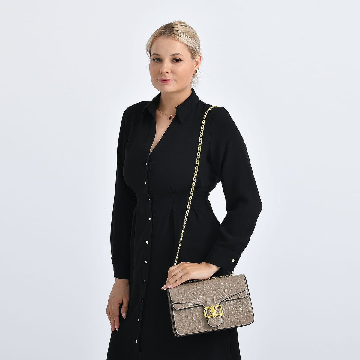 La Marey Genuine Leather Crossbody Bag with Chain Strap (120 cm)  - Light Grey V32515004 3