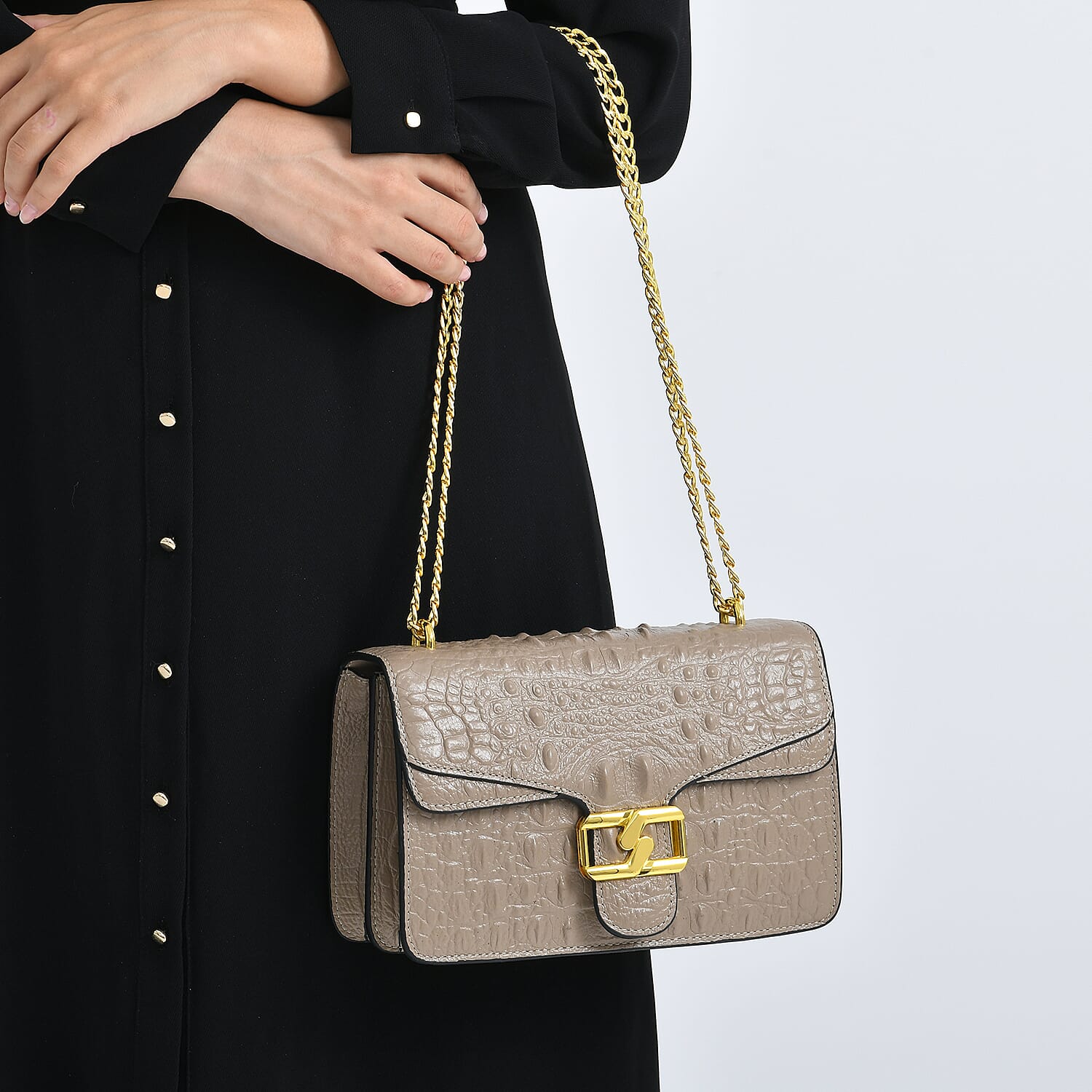 La Marey Genuine Leather Crossbody Bag with Chain Strap (120 cm)  - Light Grey V32515004 4