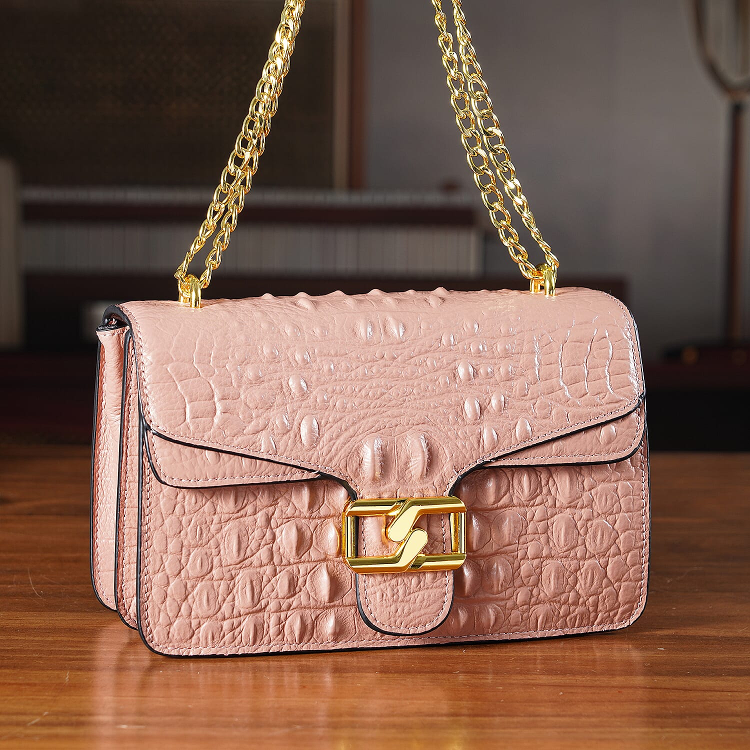La Marey Genuine Leather Crossbody Bag with Chain Strap (120 cm)  - Pink 8214473 2