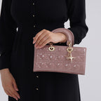 La Marey Genuine Leather Quilted Handbag Bag With Detachable Shoulder Strap - Pink
