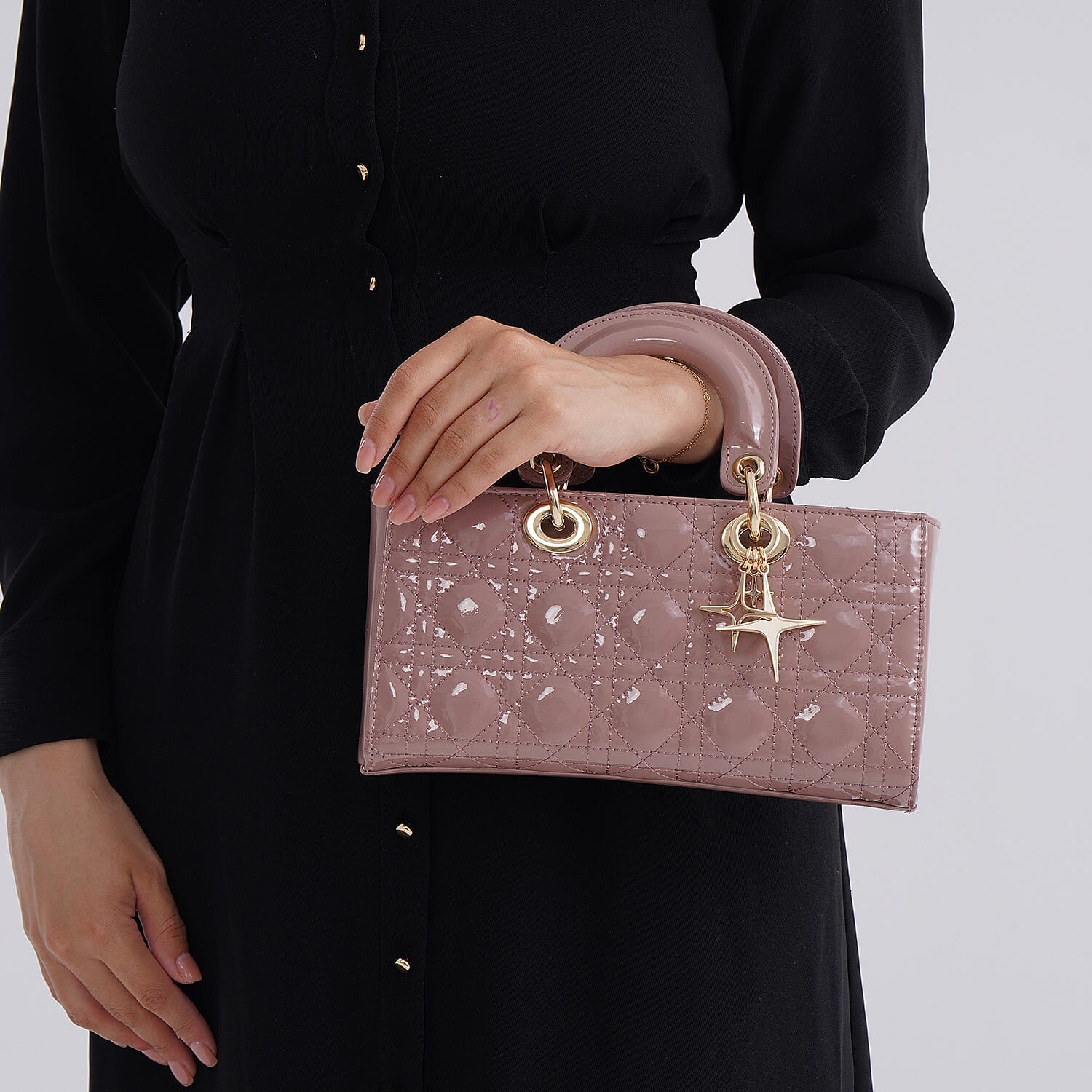 La Marey Genuine Leather Quilted Handbag Bag With Detachable Shoulder Strap - Pink 8094034 3