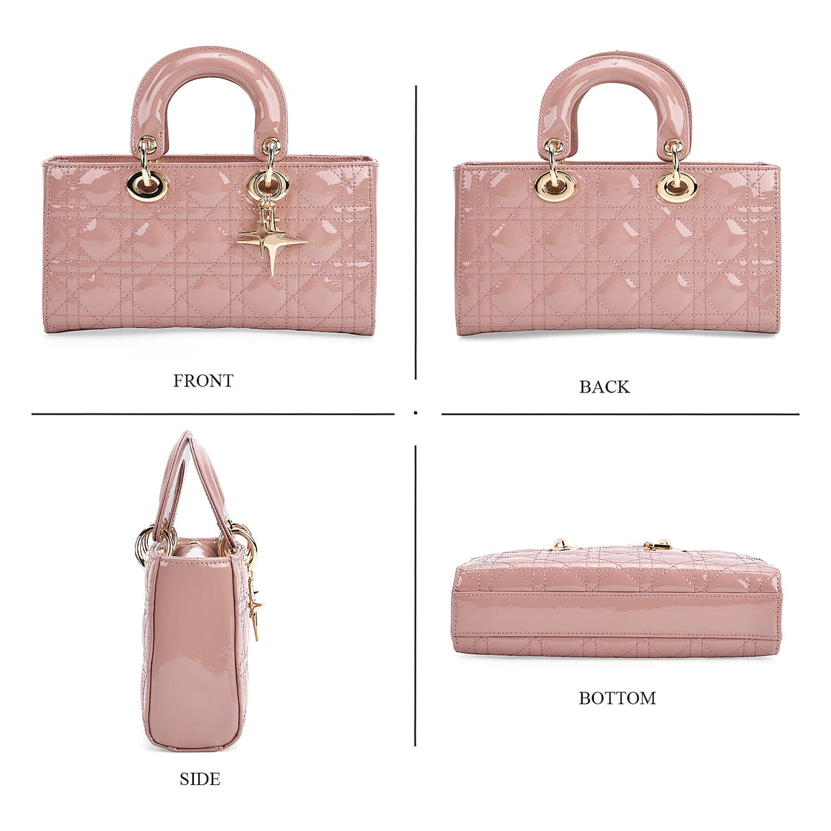 La Marey Genuine Leather Quilted Handbag Bag With Detachable Shoulder Strap - Pink 8094034 5