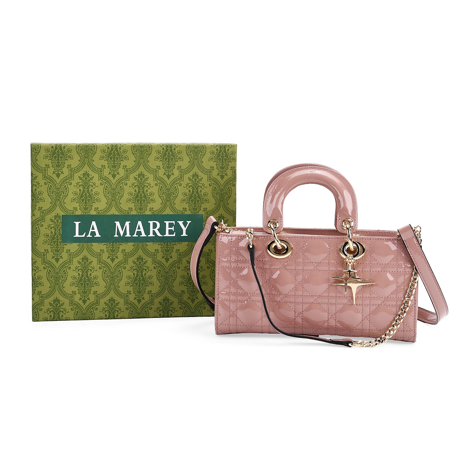 La Marey Genuine Leather Quilted Handbag Bag With Detachable Shoulder Strap - Pink 8094034 8