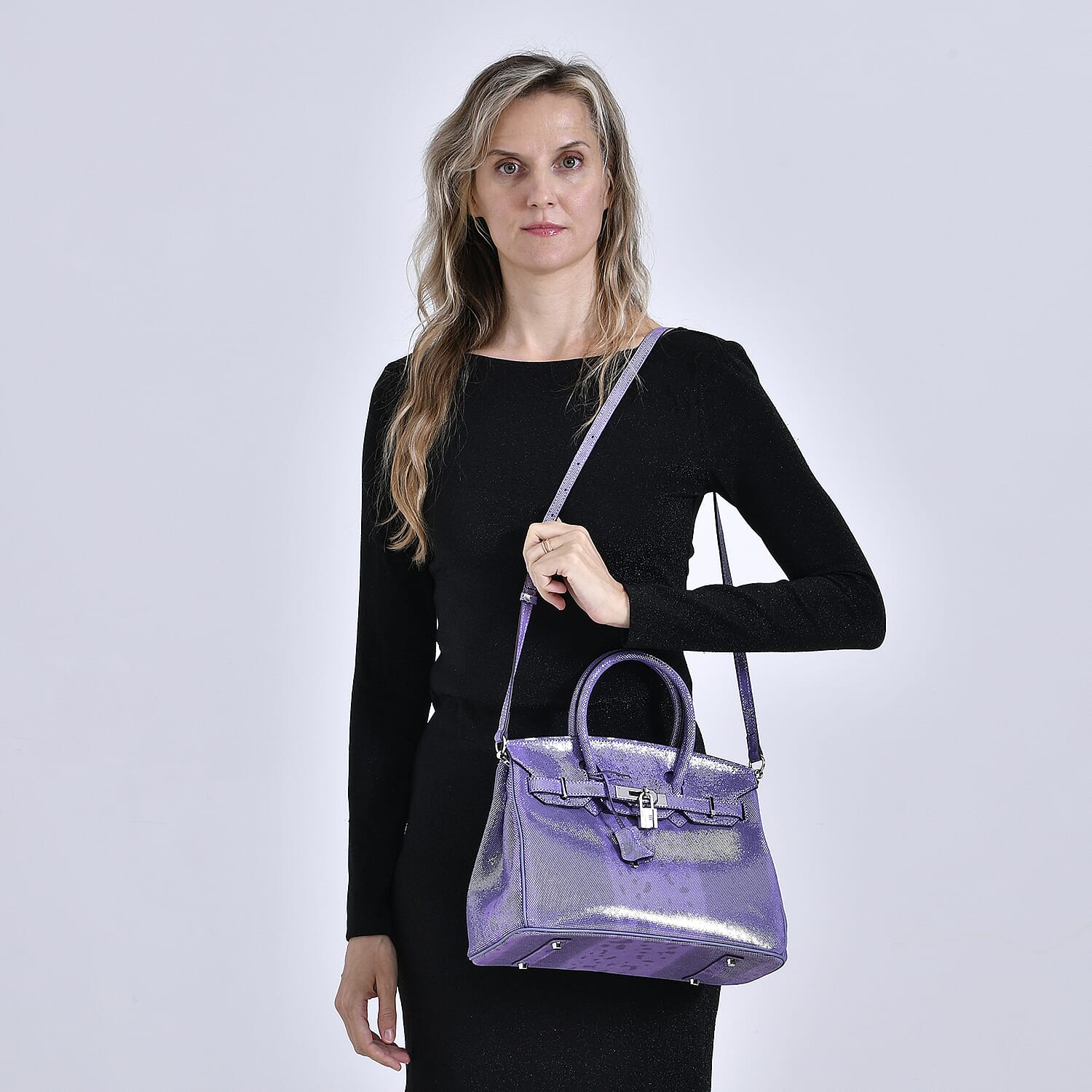 La Marey Genuine Leather Snakeskin Crossbody Bag - Purple 7890954 7