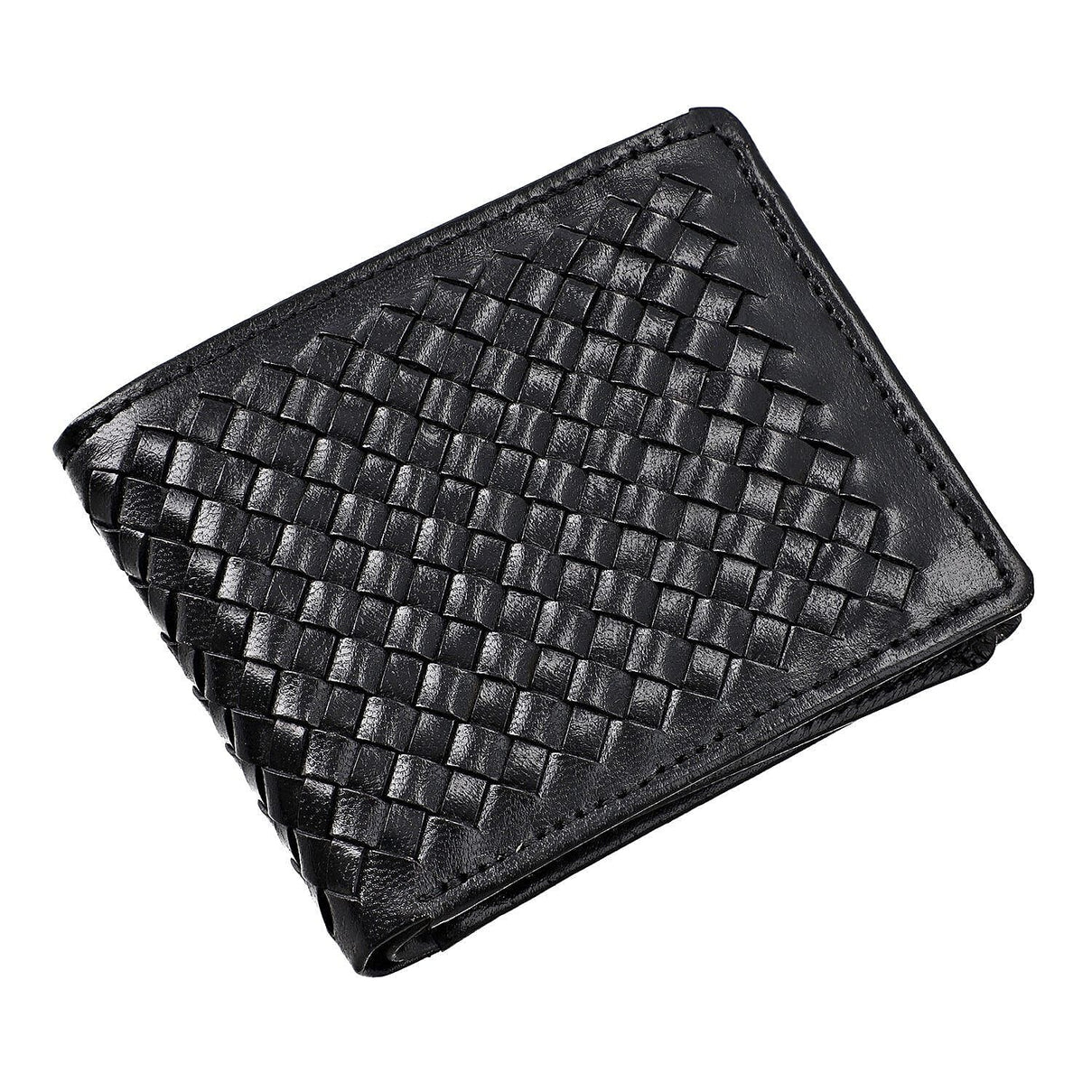 La Marey Hand Woven 100% Genuine Leather Bi-Fold Wallet With RFID protection - Black 7188402 0