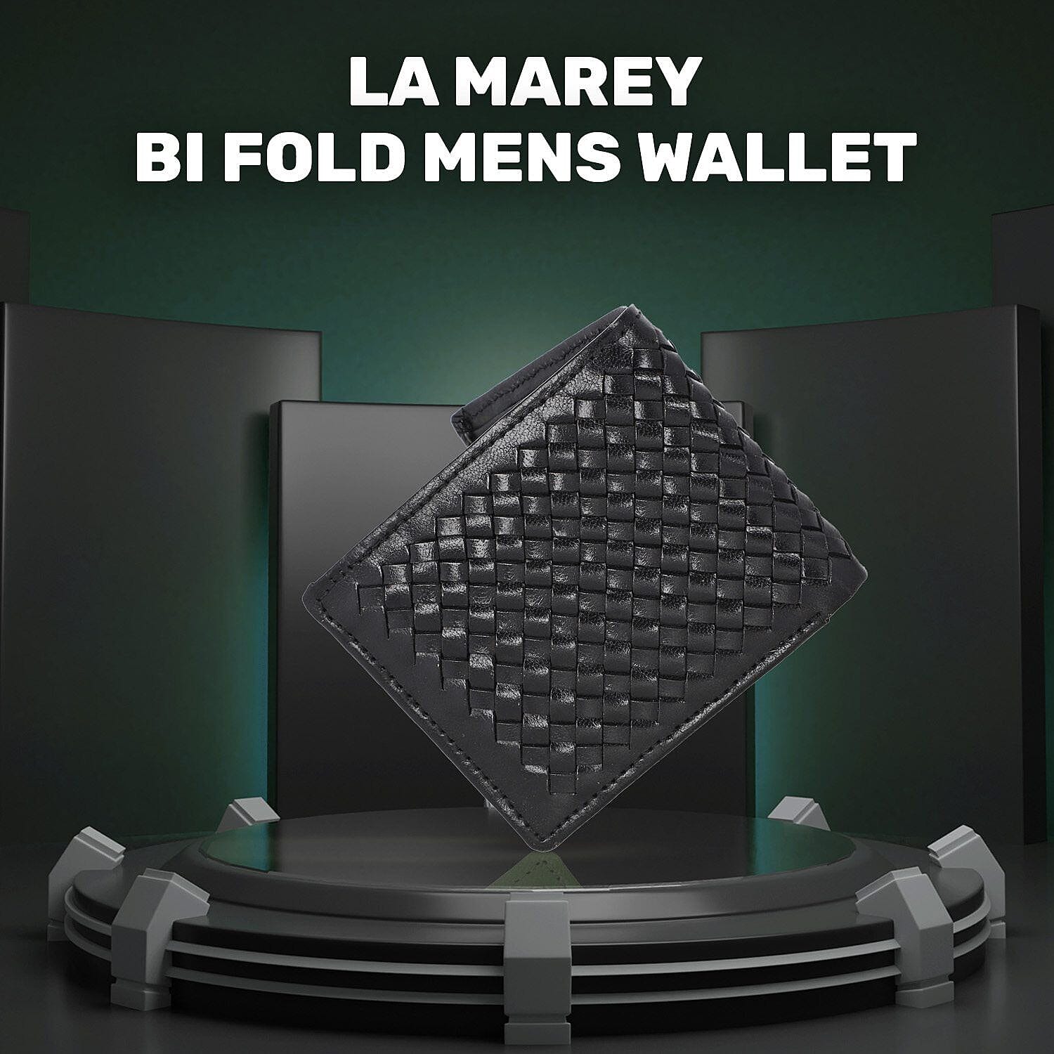 La Marey Hand Woven 100% Genuine Leather Bi-Fold Wallet With RFID protection - Black 7188402 2