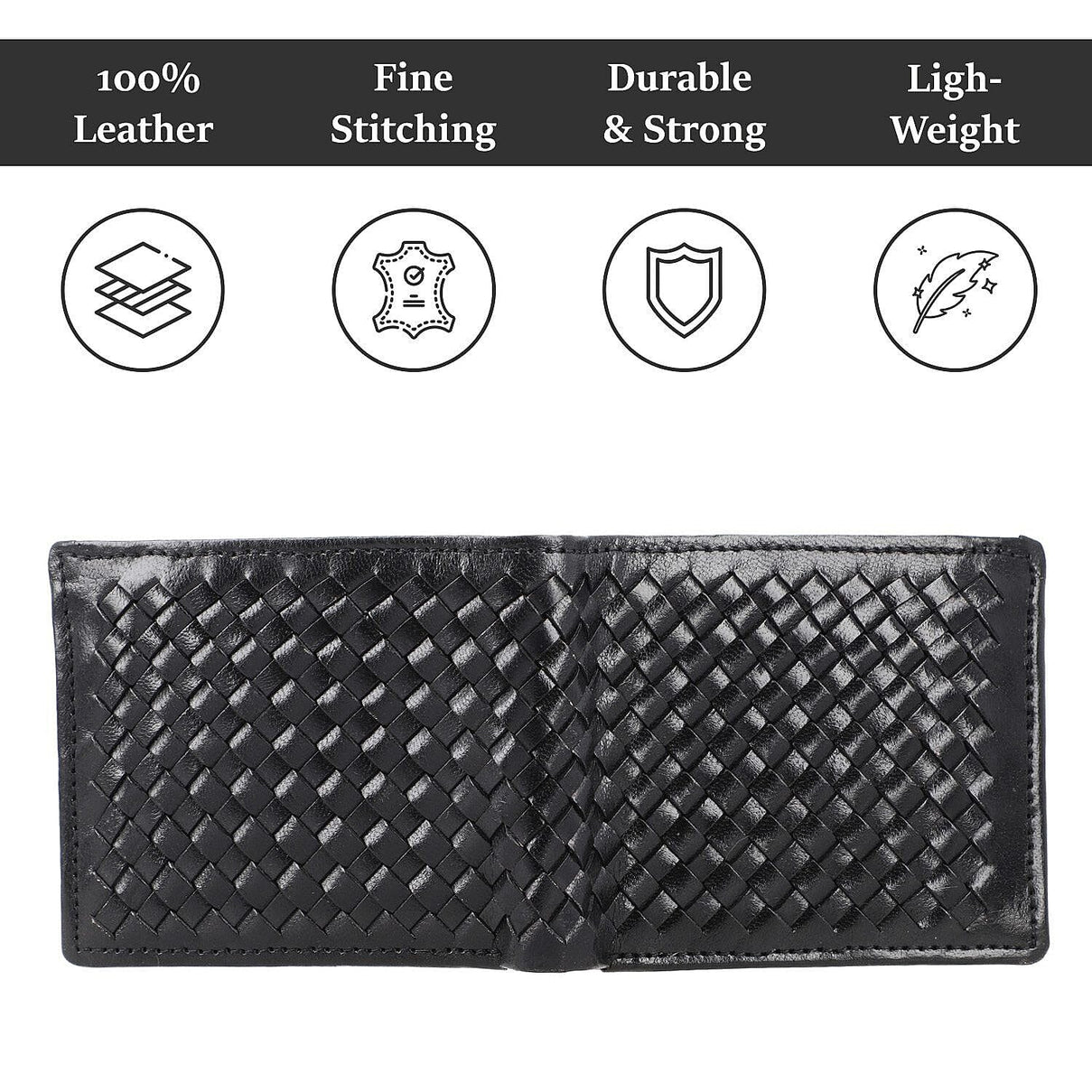 La Marey Hand Woven 100% Genuine Leather Bi-Fold Wallet With RFID protection - Black 7188402 4