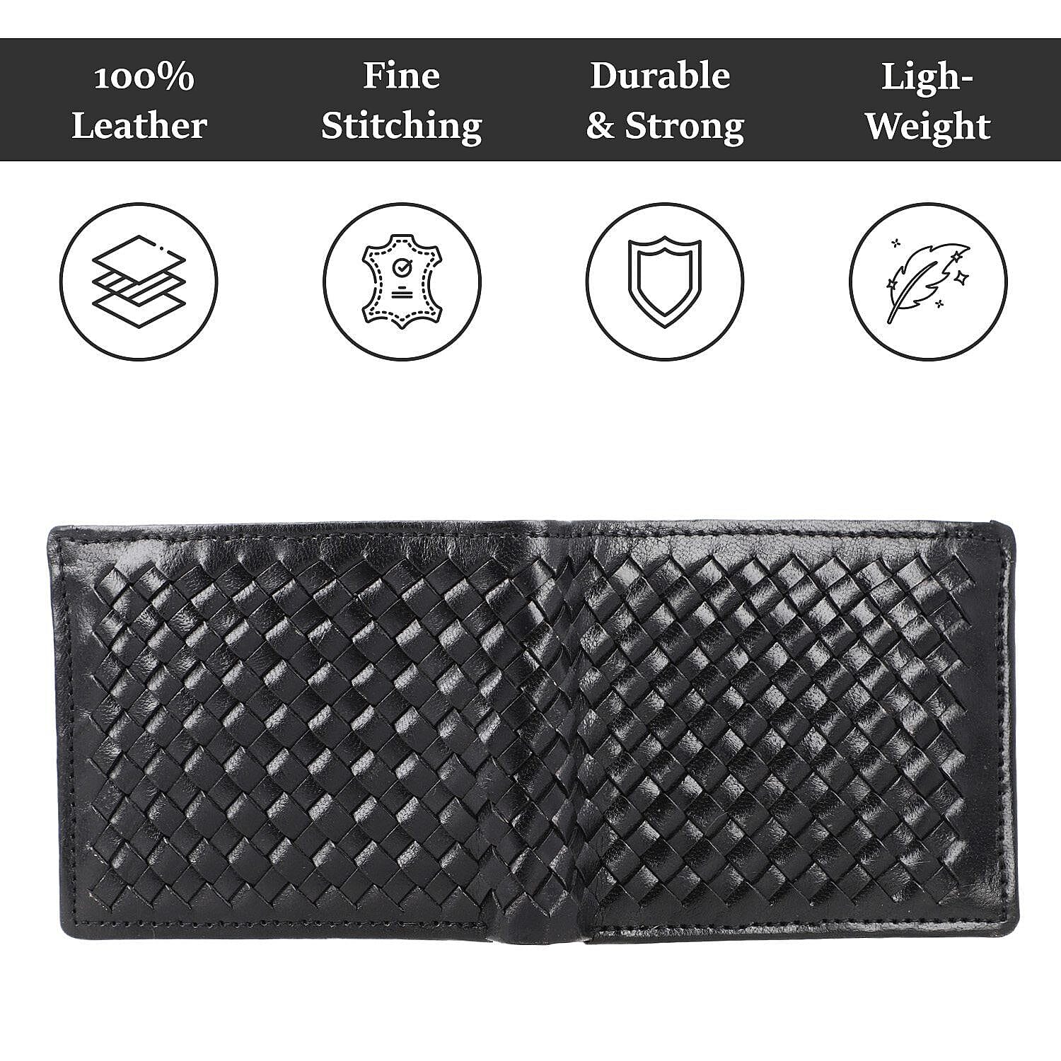 La Marey Hand Woven 100% Genuine Leather Bi-Fold Wallet With RFID protection - Black 7188402 4