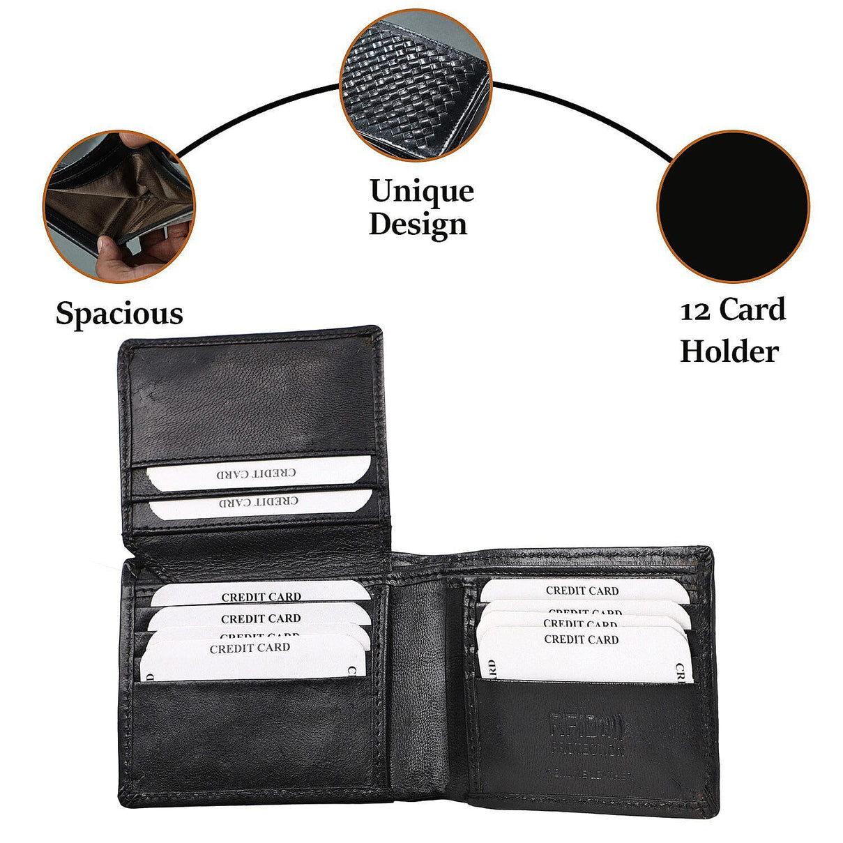 La Marey Hand Woven 100% Genuine Leather Bi-Fold Wallet With RFID protection - Black 7188402 5