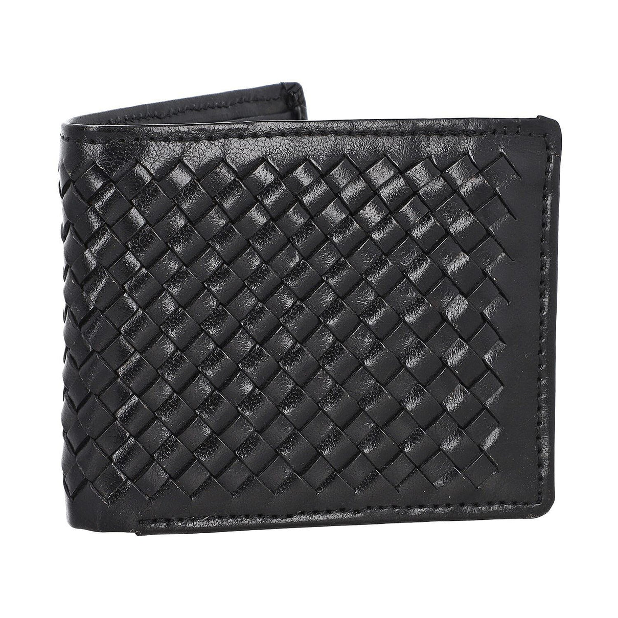 La Marey Hand Woven 100% Genuine Leather Bi-Fold Wallet With RFID protection - Black 7188402 7