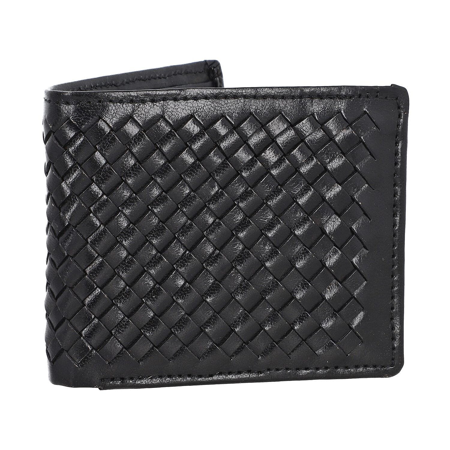 La Marey Hand Woven 100% Genuine Leather Bi-Fold Wallet With RFID protection - Black 7188402 7