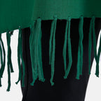 La Marey High Tie Tassel Poncho (One Size) - Green