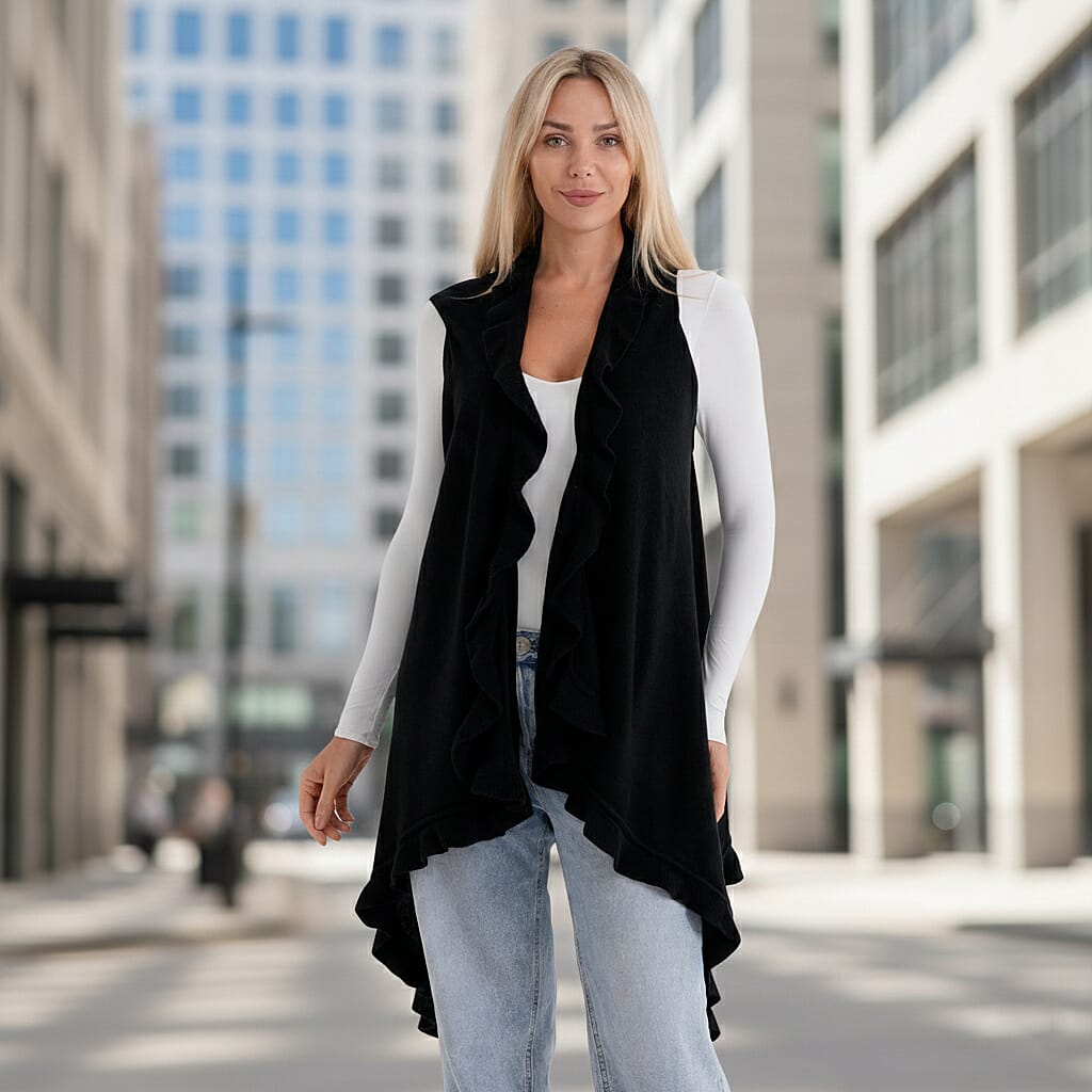 La Marey Knit Waterfall Cardigan (One Size) - Black