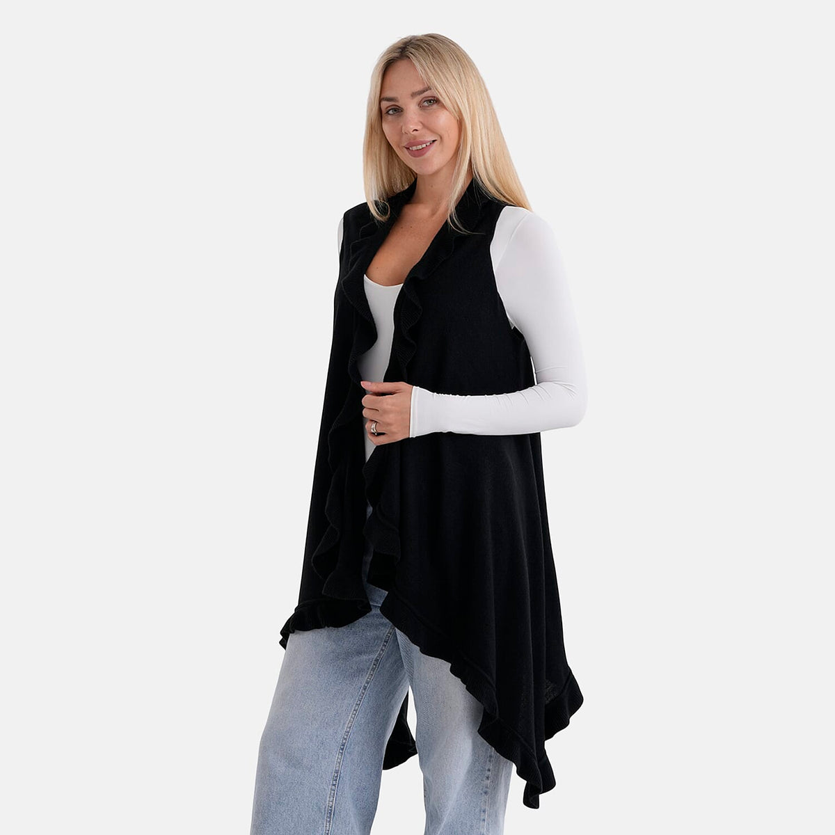 La Marey Knit Waterfall Cardigan (One Size) - Black V32576809 4
