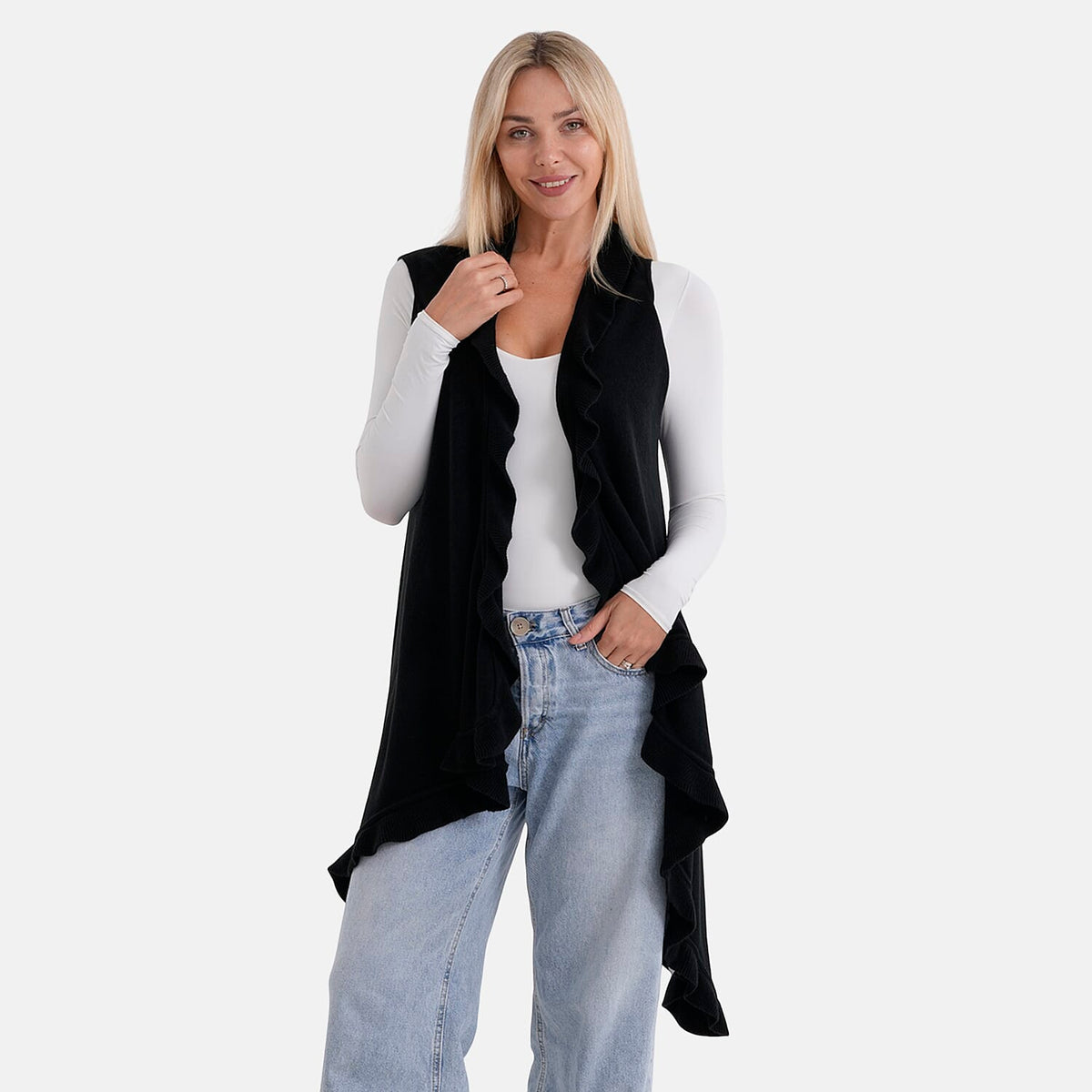 La Marey Knit Waterfall Cardigan (One Size) - Black V32576809 5