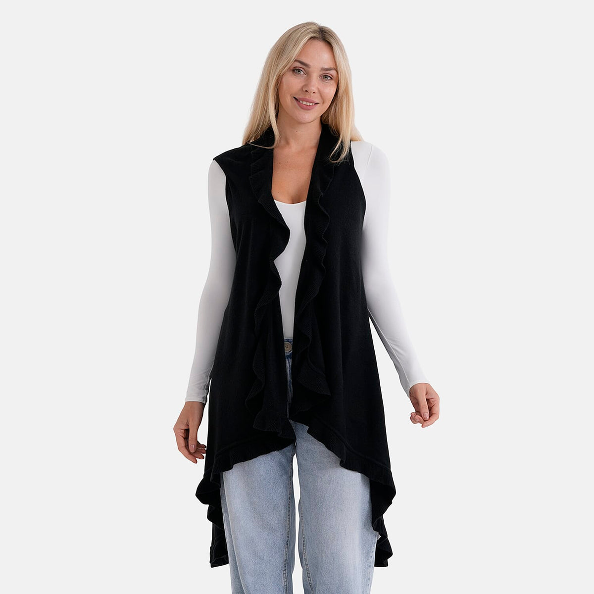 La Marey Knit Waterfall Cardigan (One Size) - Black V32576809 6