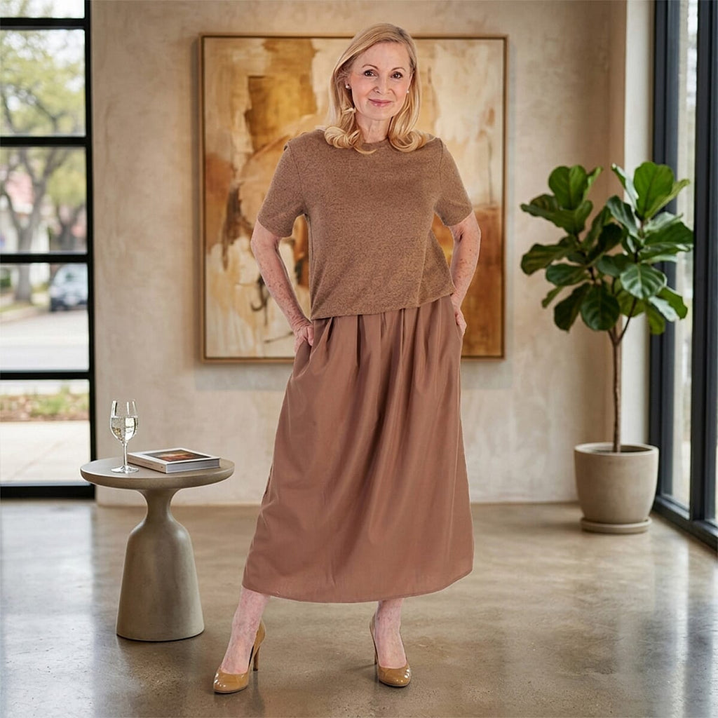 La Marey 2 In 1 Brushed Top Hybrid Dress With Pocket (Size L, Fit 16 To 18) - Chocolate